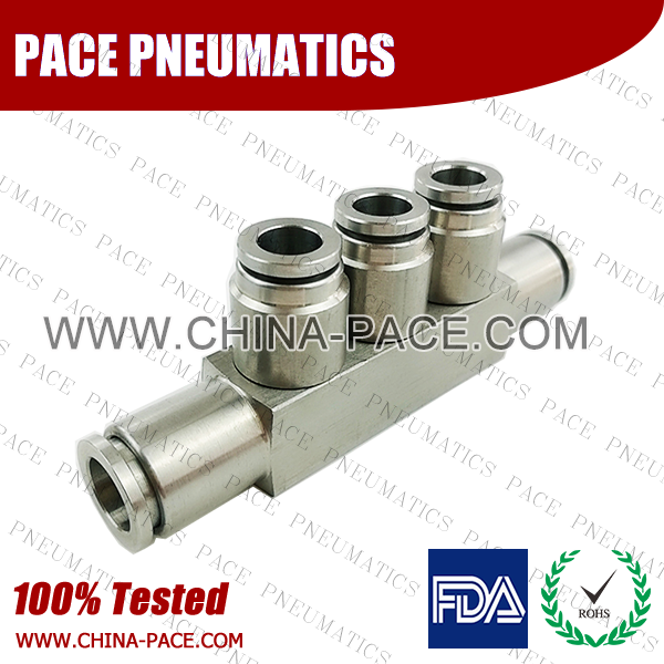 Union Five Way Stainless Steel Push-In Fittings, 316 stainless steel push to connect fittings, Air Fittings, one touch tube fittings, all metal push in fittings, Push to Connect Fittings, Pneumatic Fittings